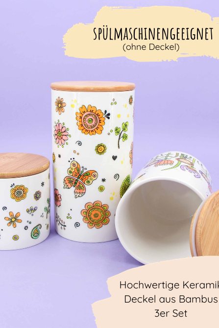 3er Set Keramikdosen "Happy Flowers"