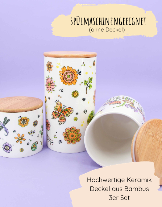 3er Set Keramikdosen "Happy Flowers"
