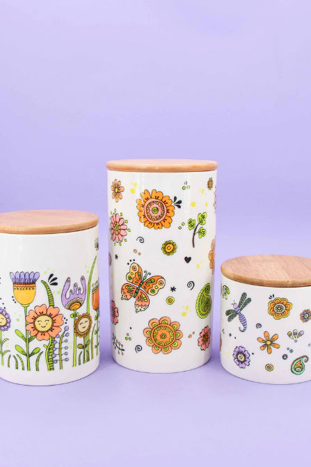 3er Set Keramikdosen "Happy Flowers"