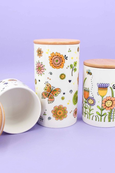 3er Set Keramikdosen "Happy Flowers"