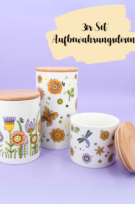 3er Set Keramikdosen "Happy Flowers"