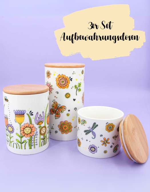 3er Set Keramikdosen "Happy Flowers"