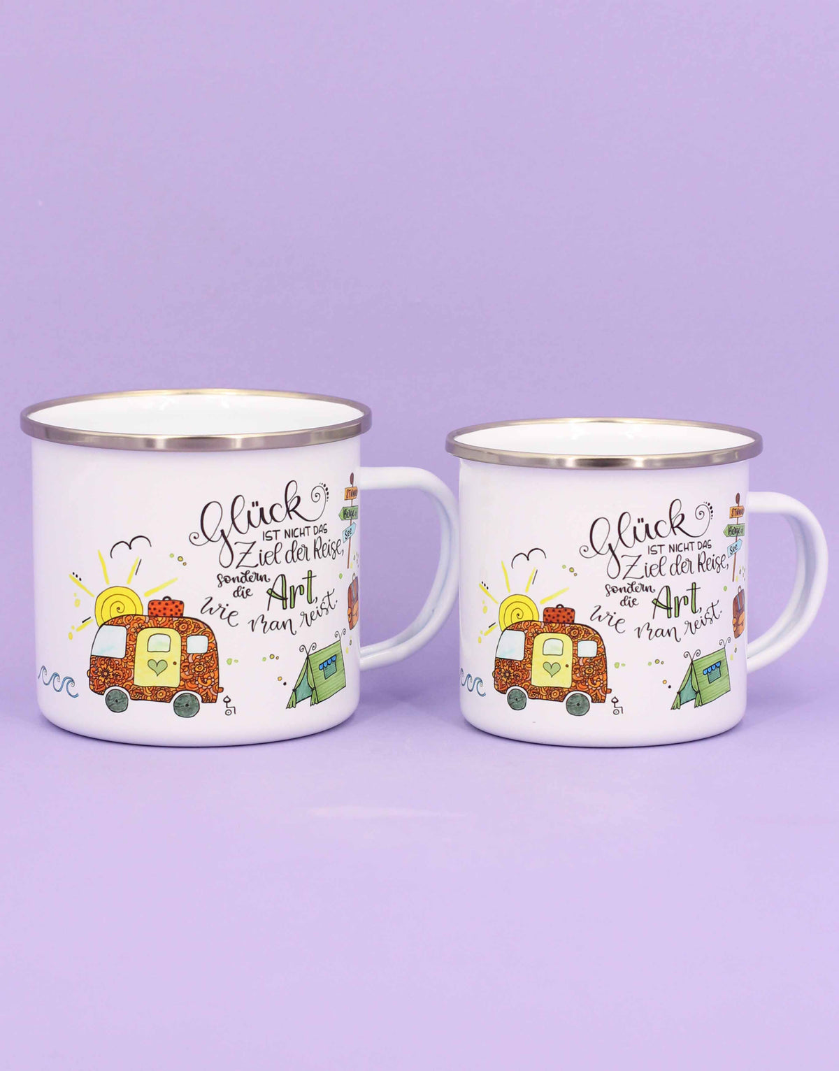 Emaille-Tasse "Reiselust"