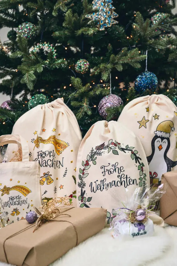 Geschenkbeutel mit Zugband "Frohe Weihnachten"