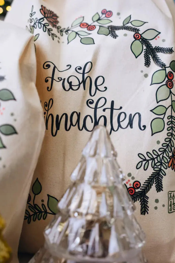 Geschenkbeutel mit Zugband "Weihnachtskranz"