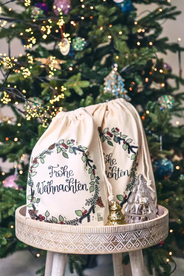 Geschenkbeutel mit Zugband "Weihnachtskranz"