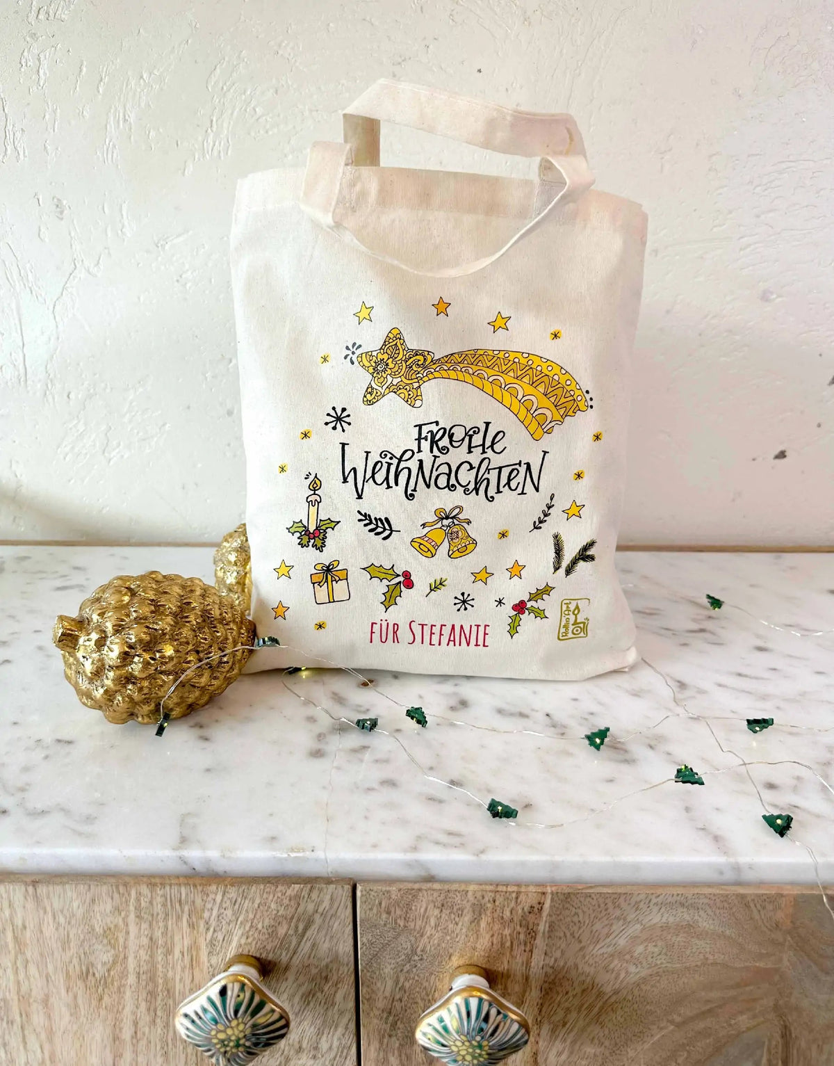 Geschenktäschchen "Frohe Weihnachten" mit Wunschname
