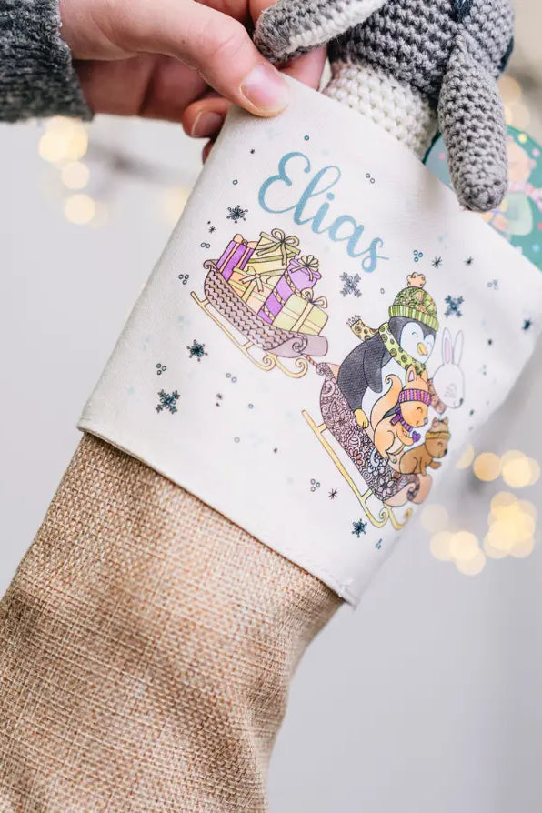 Nikolausstiefel "Schlittenfahrt" mit Wunschname
