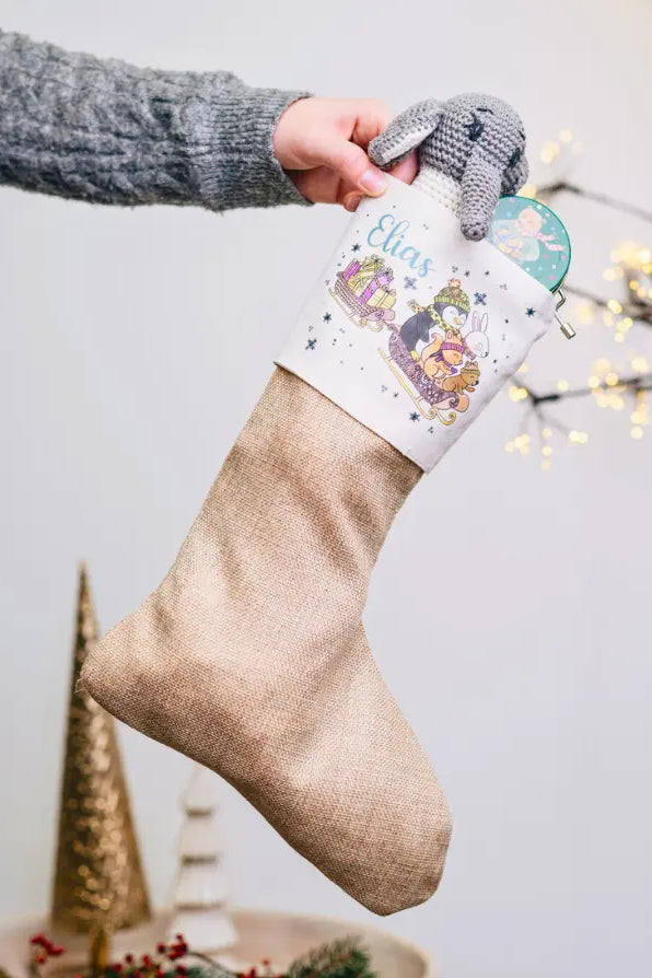 Nikolausstiefel "Schlittenfahrt" mit Wunschname