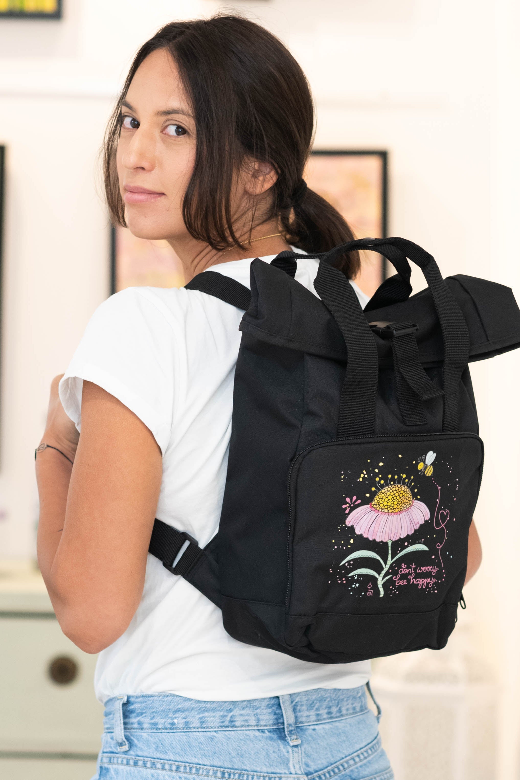 Rucksack klein Black „Bee happy”