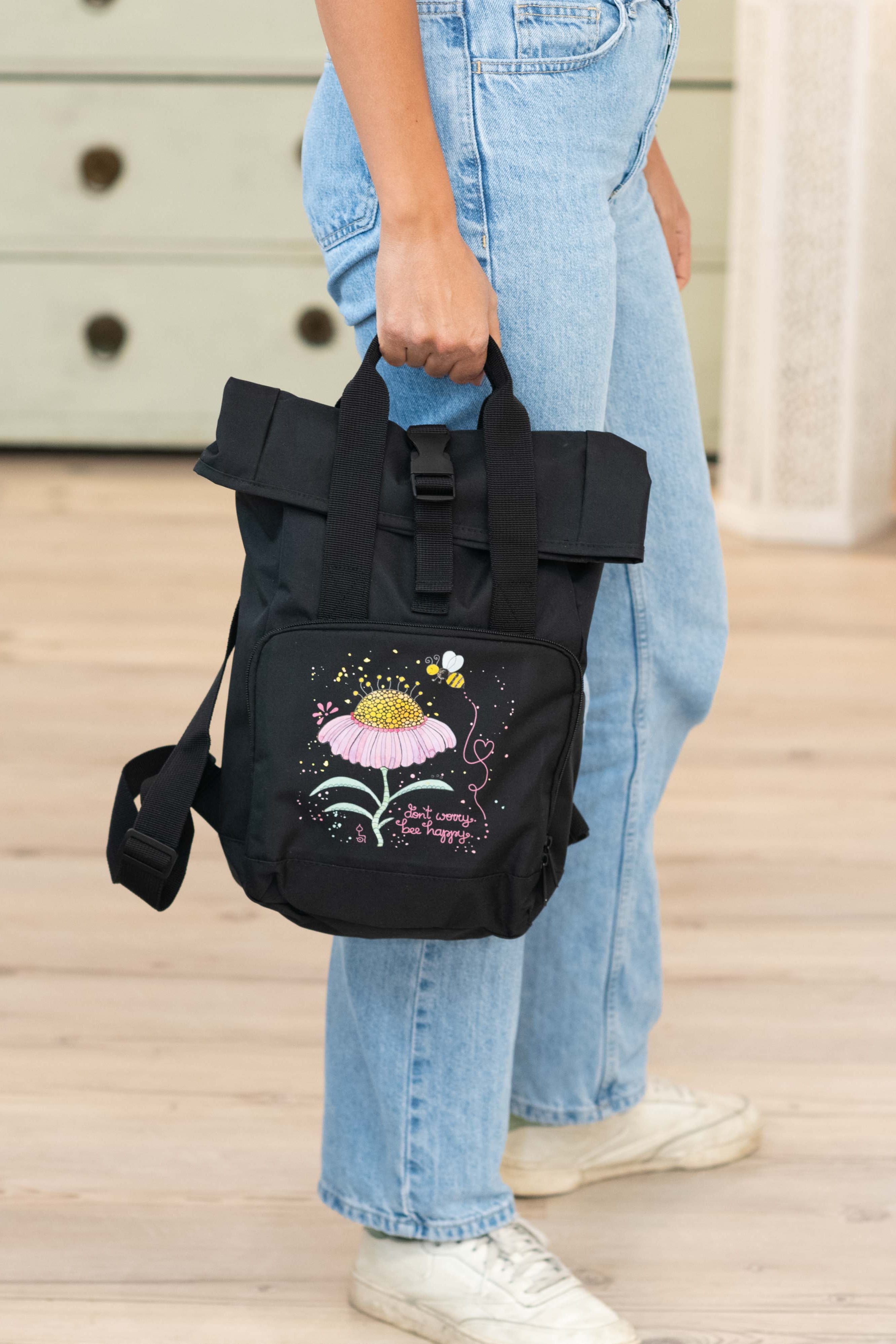 Rucksack klein Black „Bee happy”