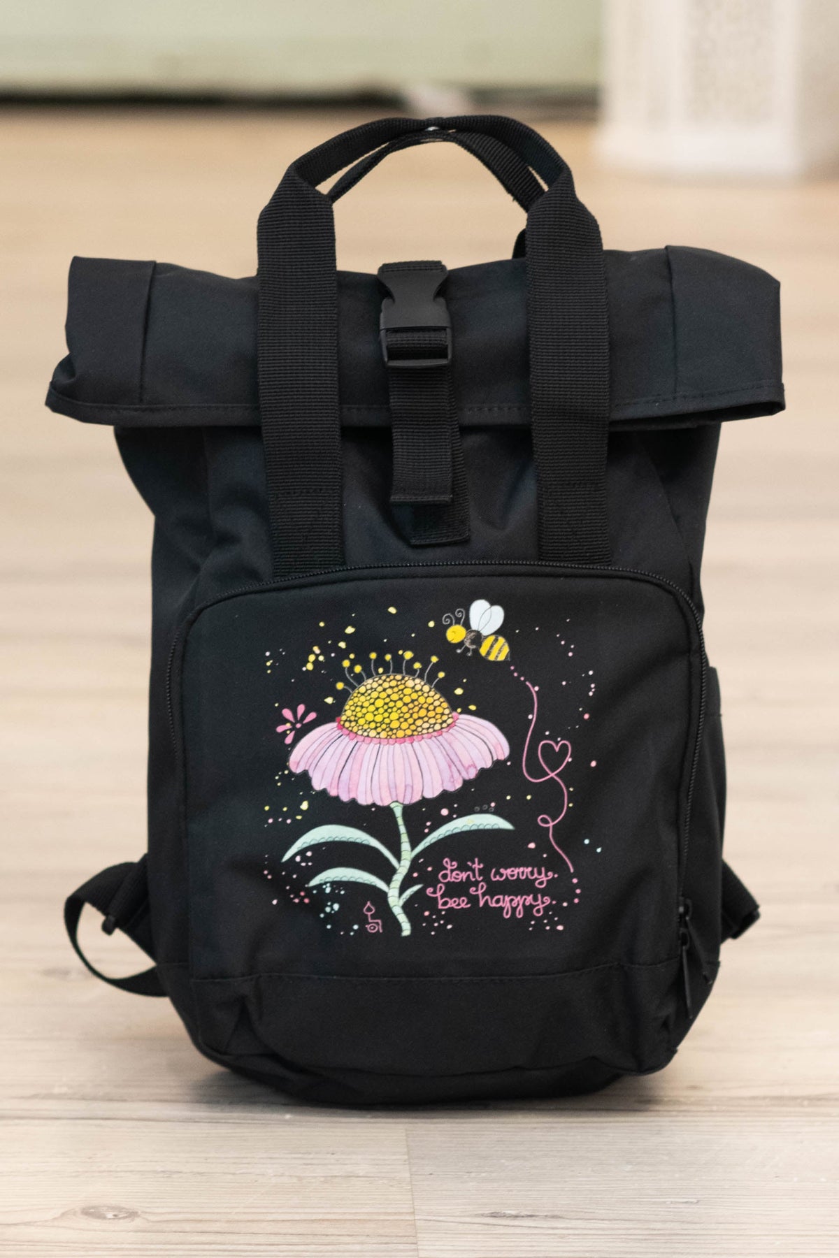 Rucksack klein Black „Bee happy”