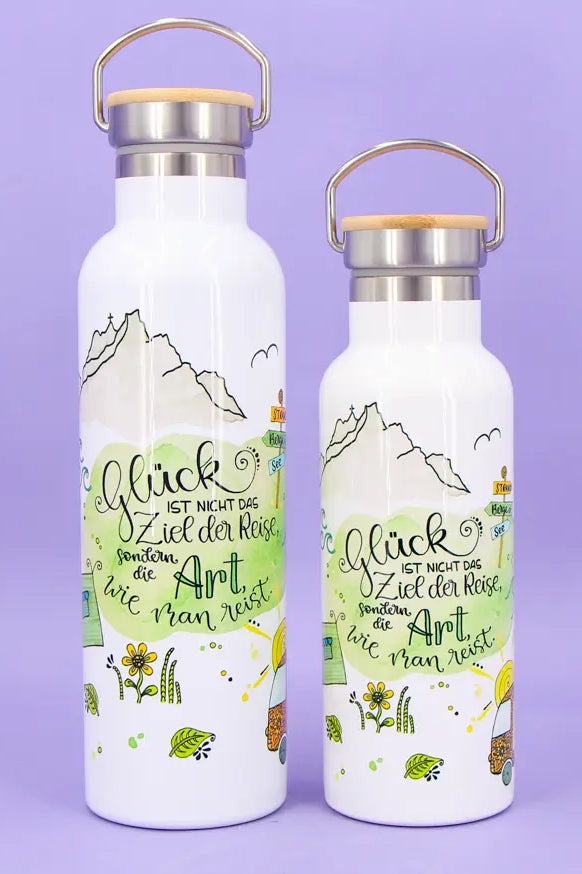 Thermosflasche Bambusdeckel "Reiselust"