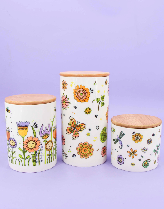 3er Set Keramikdosen "Happy Flowers"