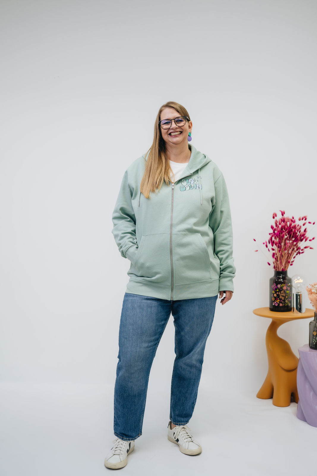 Damen Zipper-Hoodie „Slow down"