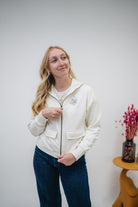 Damen Zipper-Hoodie ivory „Blumenwiese"
