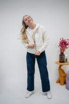 Damen Zipper-Hoodie ivory „Blumenwiese"