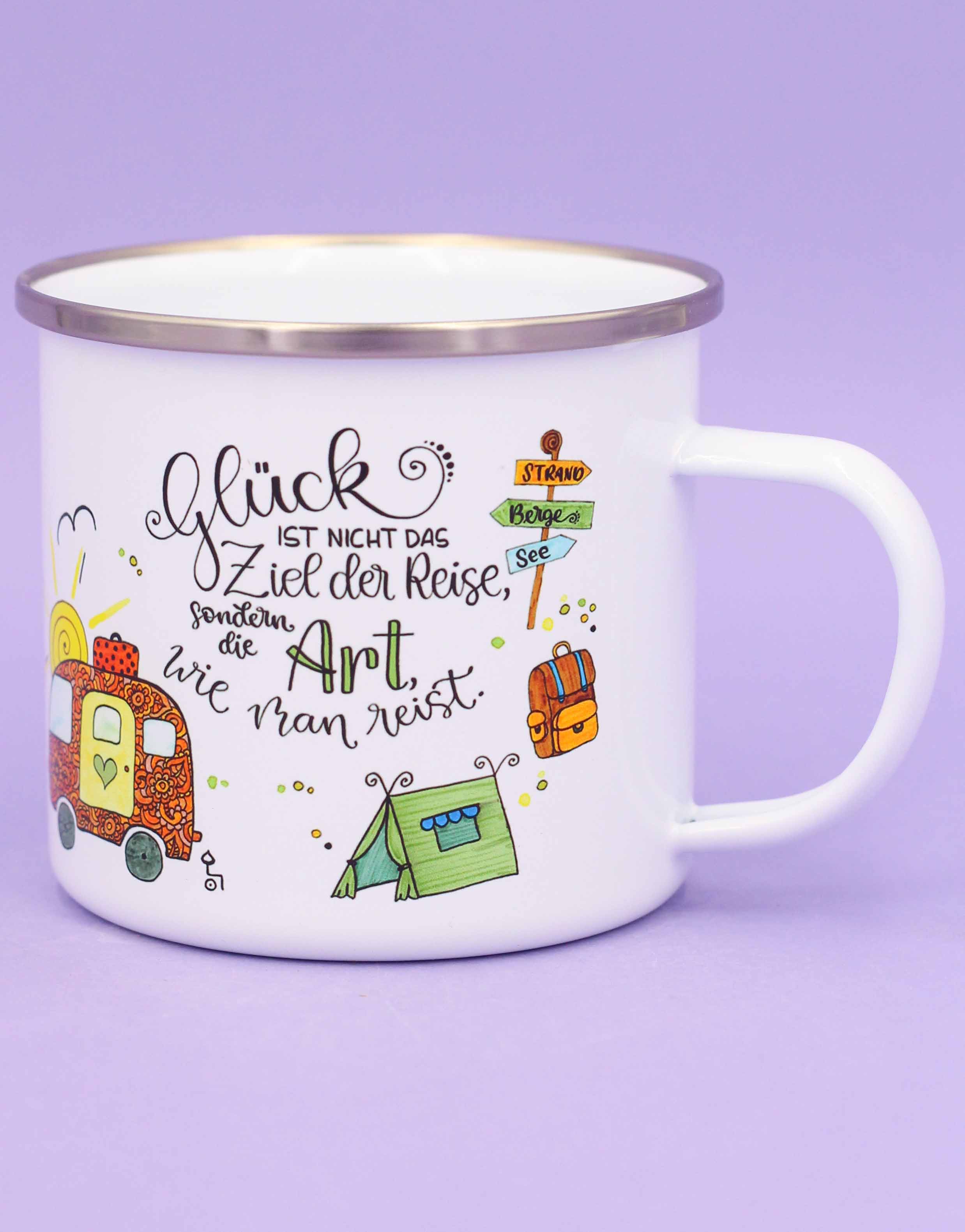 Emaille-Tasse "Reiselust"