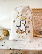 Geschenkbeutel mit Zugband "Pinguin" mit Wunschname