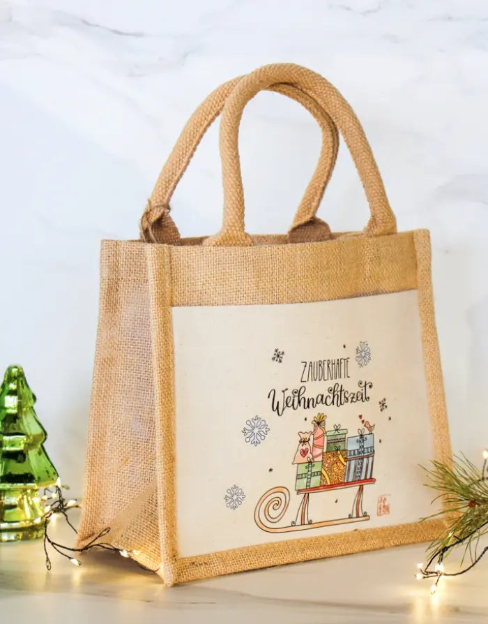 Geschenktasche Jute "Schlitten"