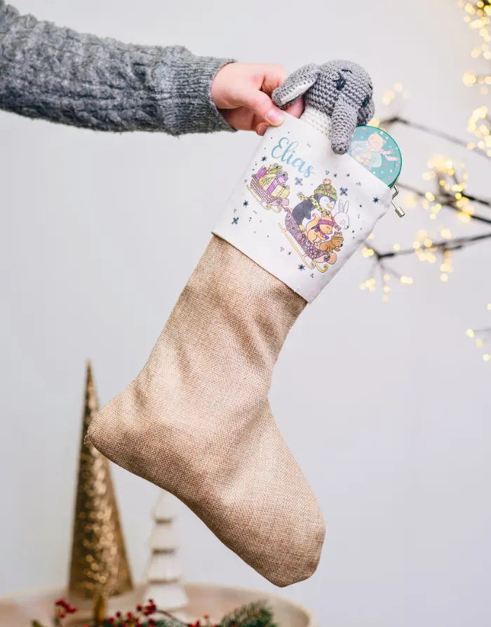 Nikolausstiefel "Schlittenfahrt" mit Wunschname